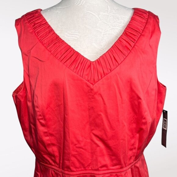Tahari Arthur S. Levine Papaya Sleeveless Shift Dress V-Neck Size 16 - Picture 2 of 11